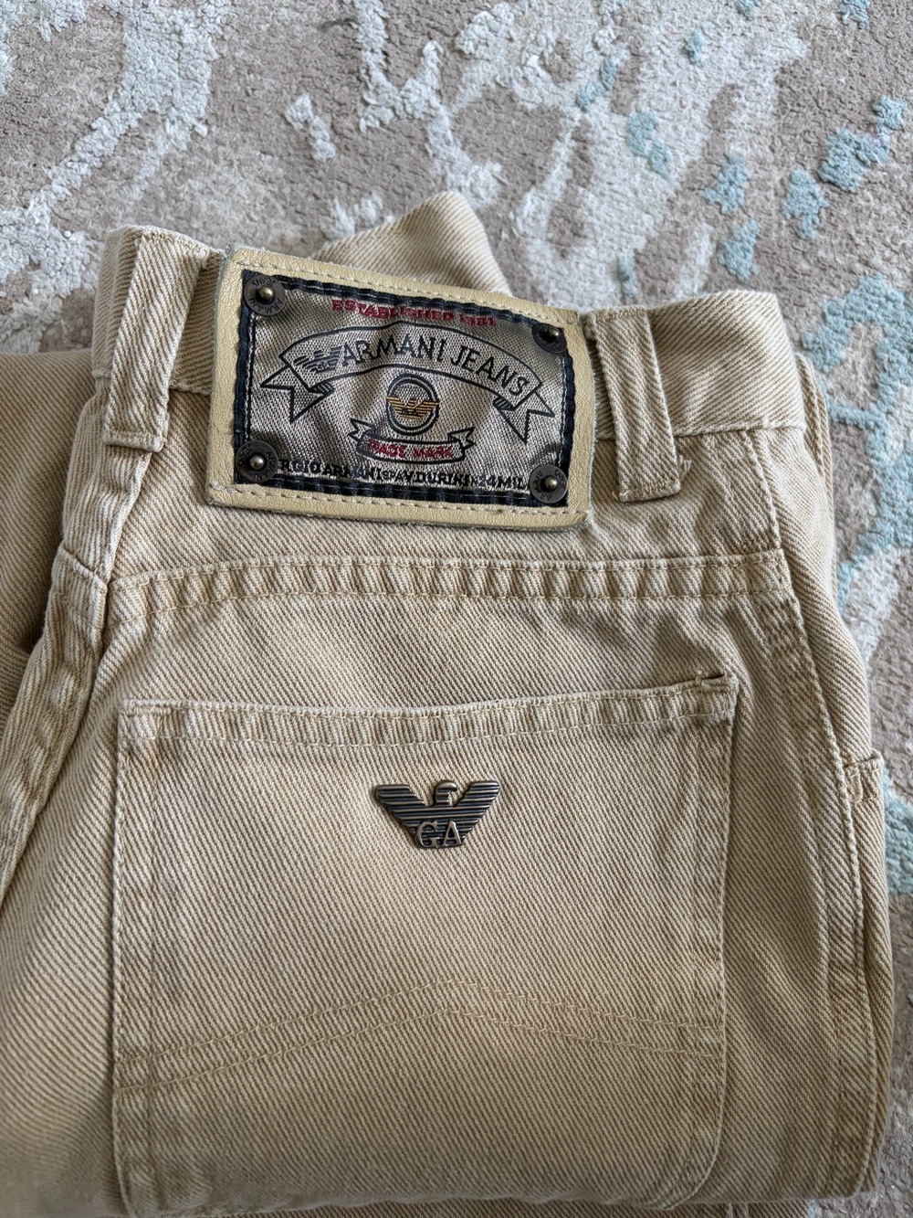 Vintage Y2K Armani Jeans Beige/Tan Denim jeans with Eagle Pin Made in Italy